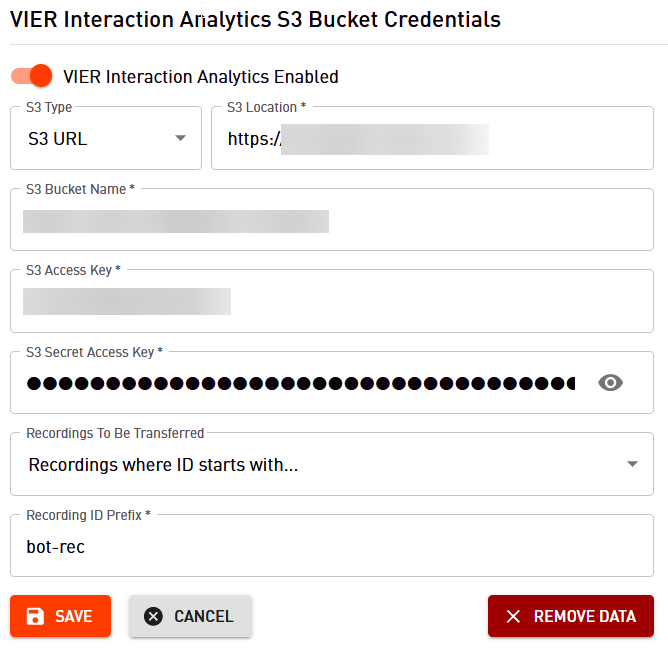 configuration of recordings for Upload to VIER Interaction Analytics